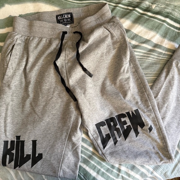 Kill Crew Pants - Kill Crew Gray Sweatpants with Graphic Design
